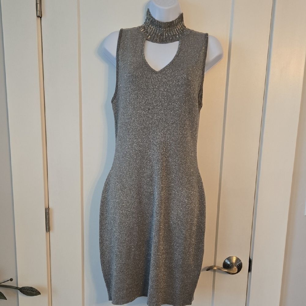 Gray Sleeveless Mock Neck Mini Dress